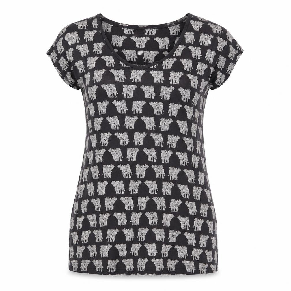 Womens UK Size 8 FatFace Black Viscose T-Shirt