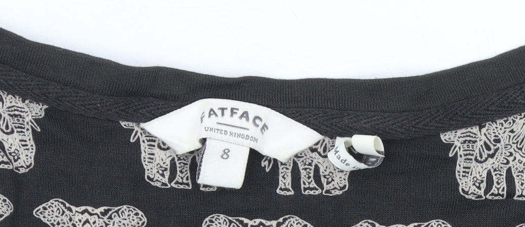 Womens UK Size 8 FatFace Black Viscose T-Shirt