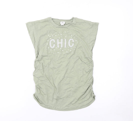 River Island Girls Green Chic Glitter Graphic Cotton T-Shirt 11-12 Years