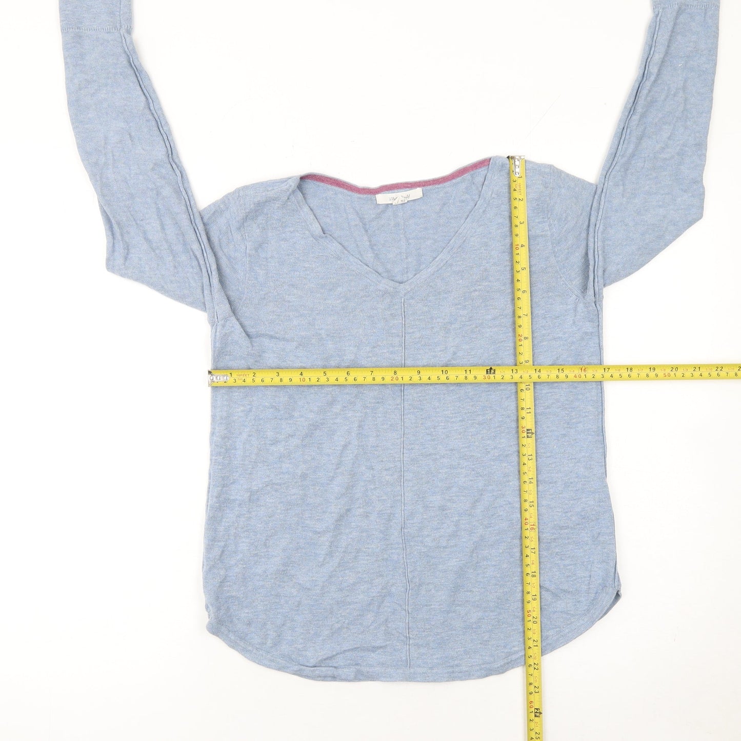 White Stuff Women Blue V-Neck Long Sleeve Cotton Jumper Size 8