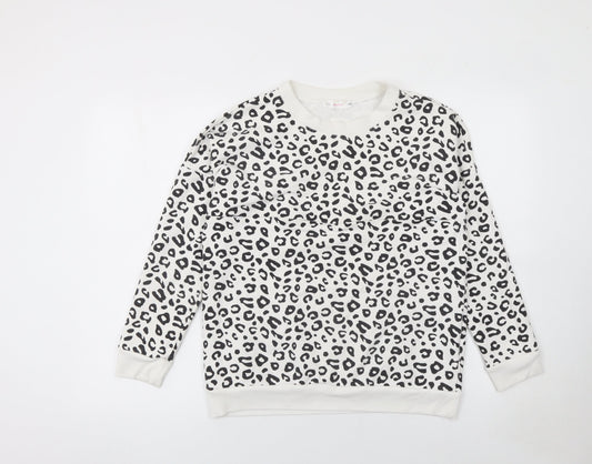 Chic and Discreet Women's White Leopard Print Pullover Sweatshirt Size S