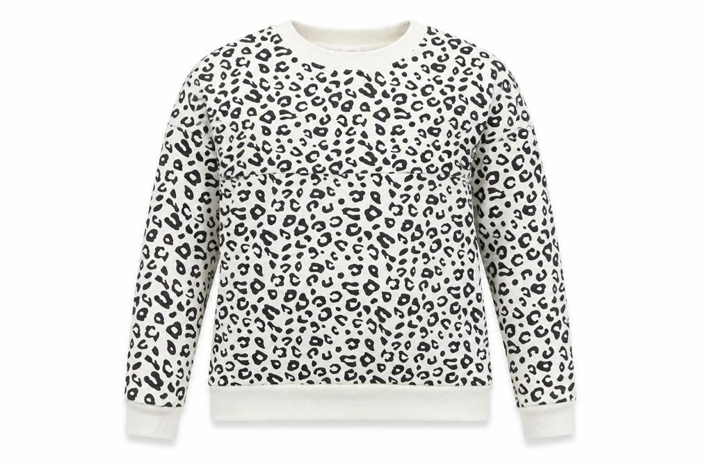 Chic and Discreet Women's White Leopard Print Pullover Sweatshirt Size S