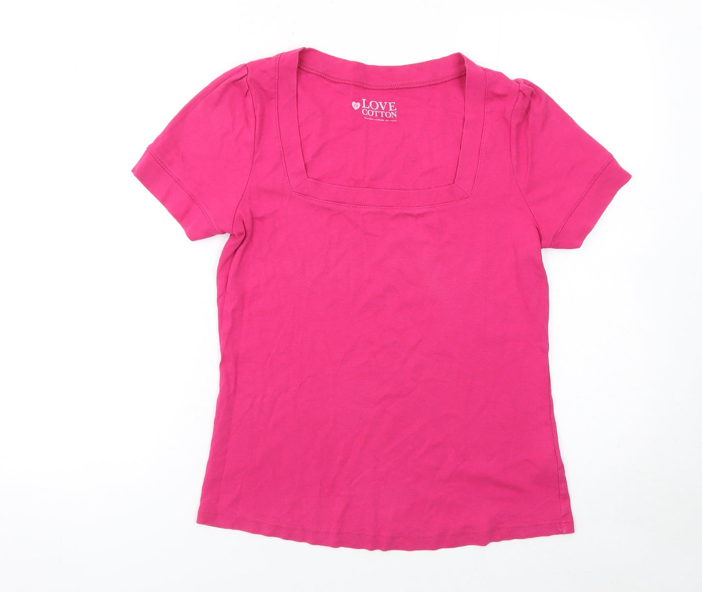Love Cotton Women's Pink Square Neck Short Sleeve Cotton T-Shirt Size 14