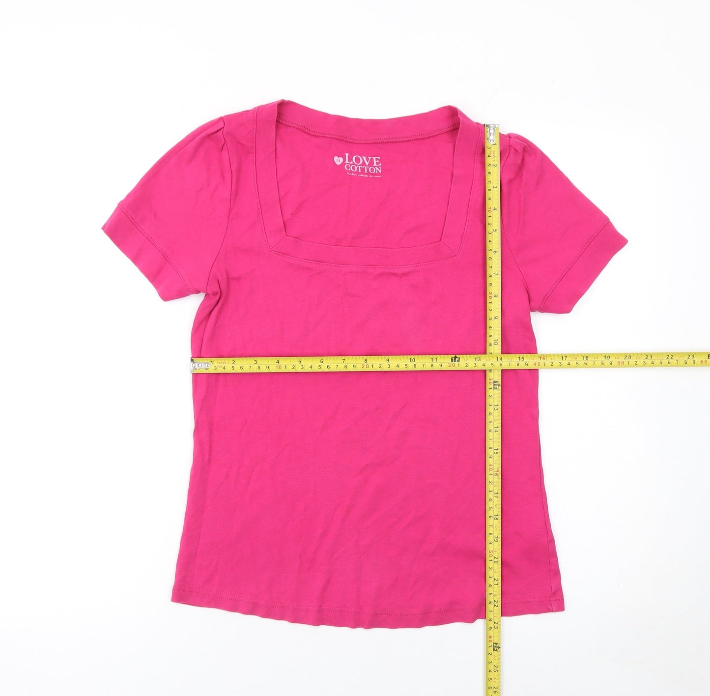 Love Cotton Women's Pink Square Neck Short Sleeve Cotton T-Shirt Size 14
