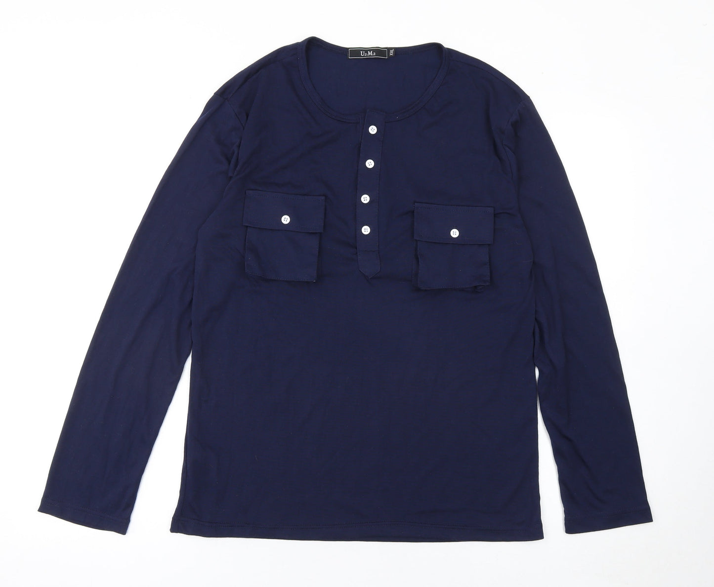 U2M2 Women's Blue Long Sleeve Button-Up Cotton Shirt 2XL