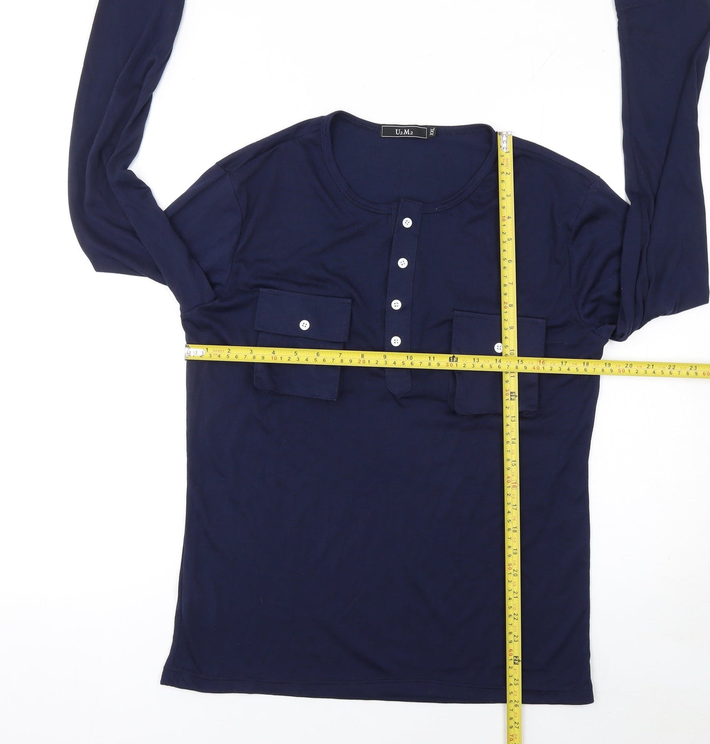 U2M2 Women's Blue Long Sleeve Button-Up Cotton Shirt 2XL