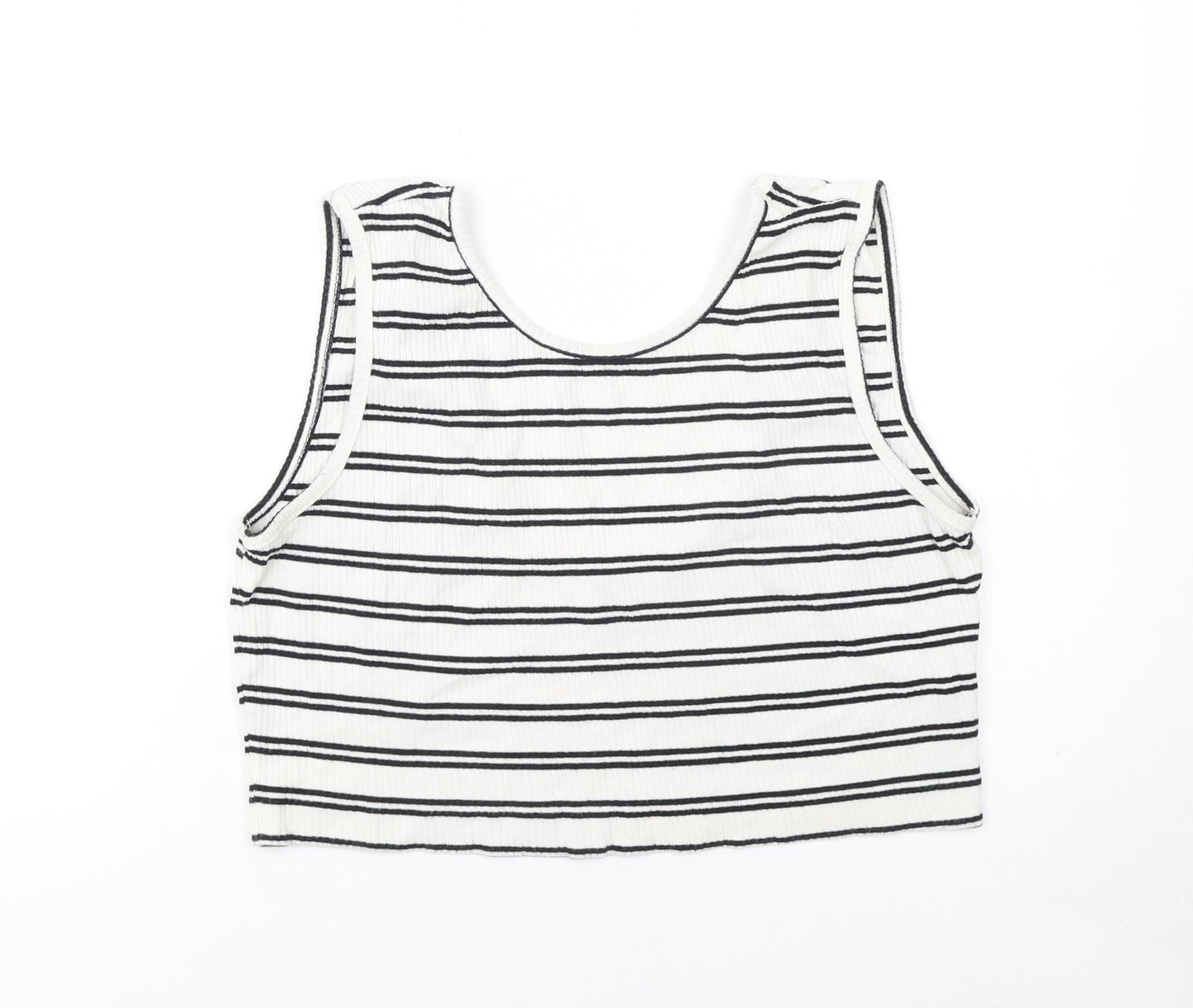 Weekday Women's White Black Striped Cropped Tank Top Size L