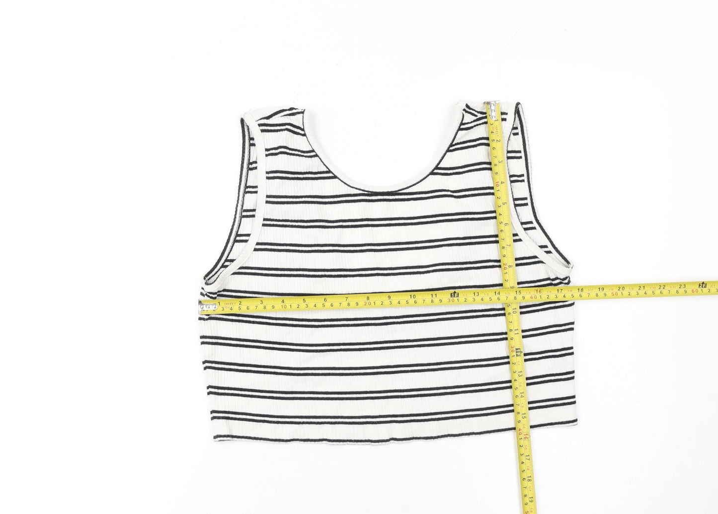 Weekday Women's White Black Striped Cropped Tank Top Size L