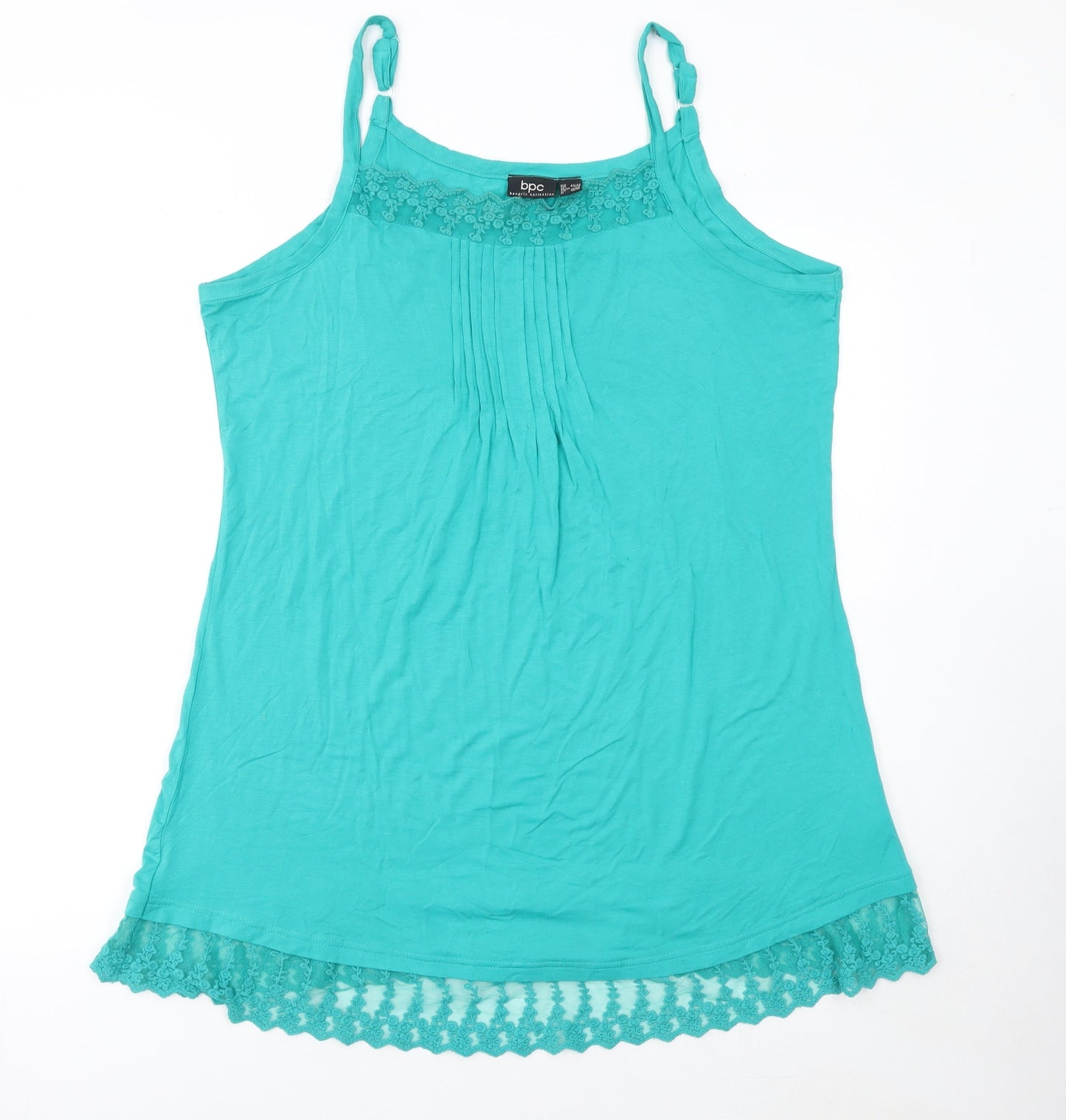 bpc Bonprix Women Green L Lace Trim Sleeveless Slip Dress