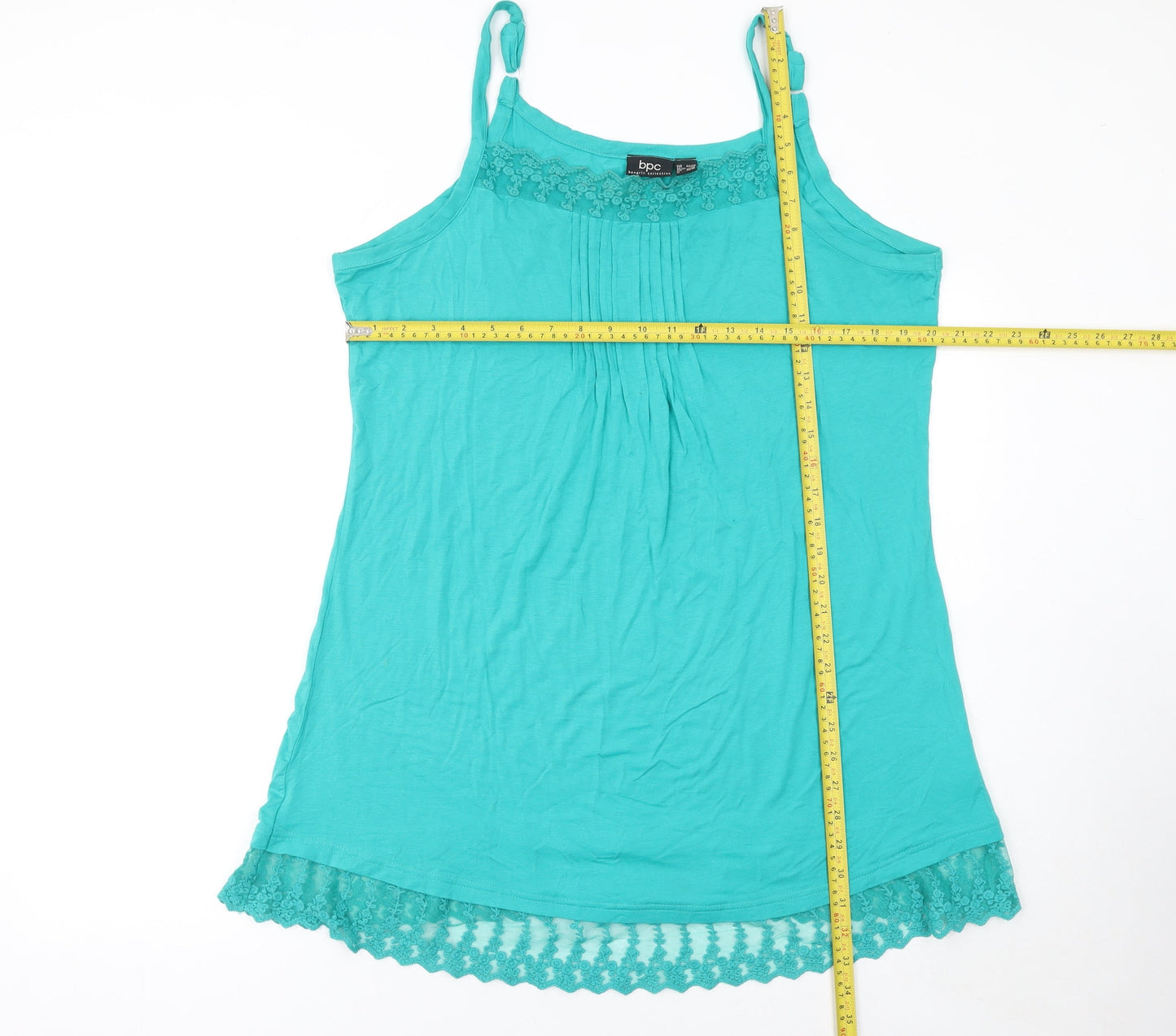 bpc Bonprix Women Green L Lace Trim Sleeveless Slip Dress
