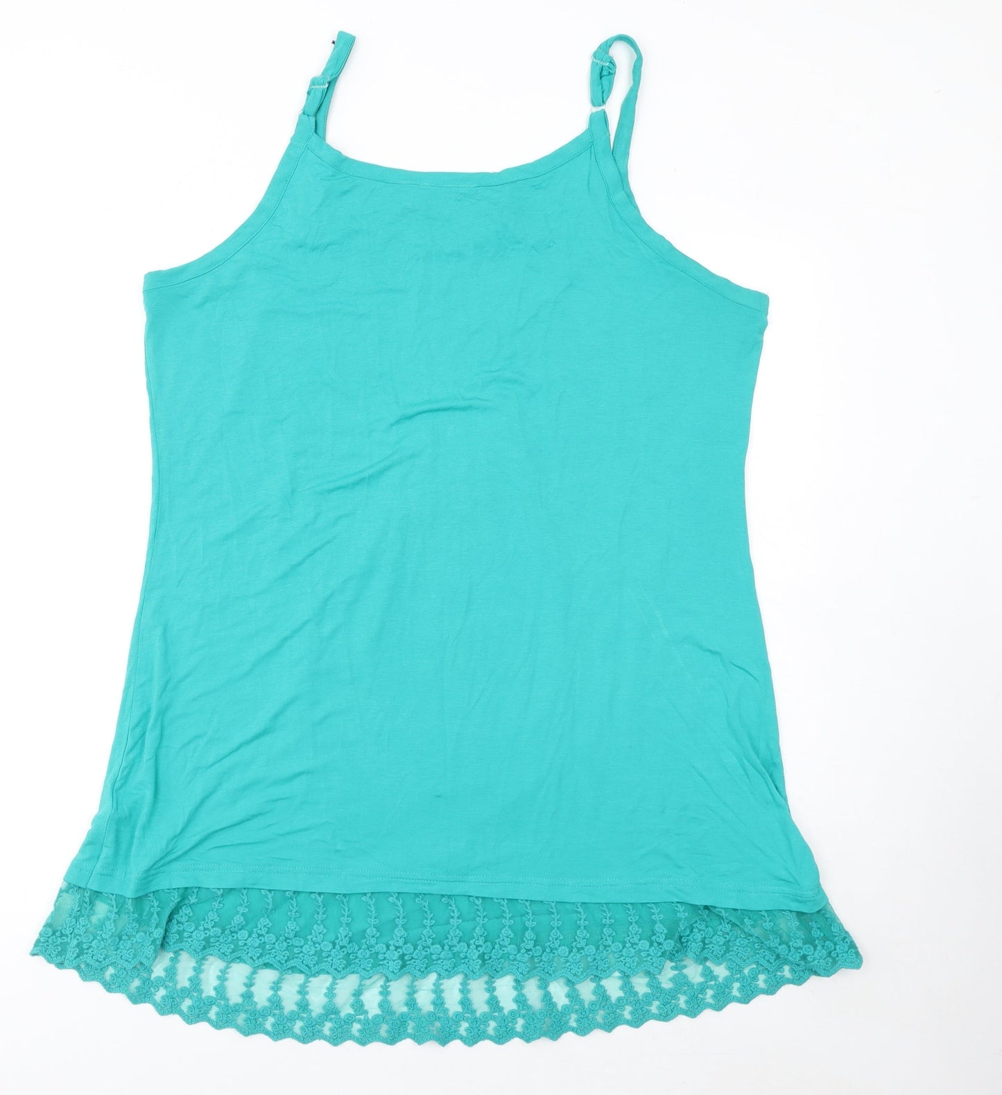 bpc Bonprix Women Green L Lace Trim Sleeveless Slip Dress