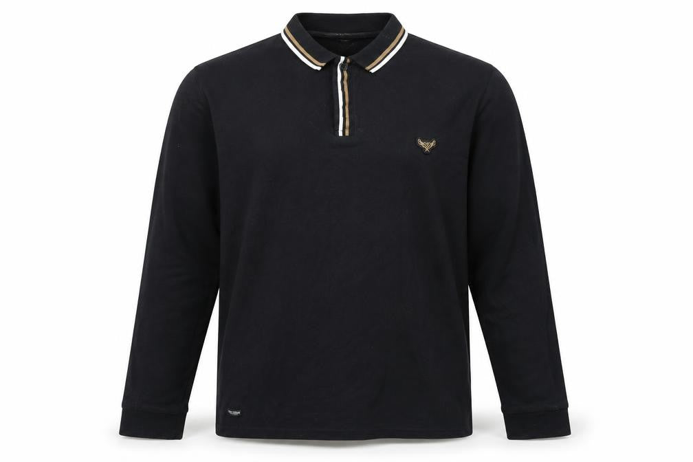 Threadbare Men's Black Long Sleeve Cotton Polo Shirt XL