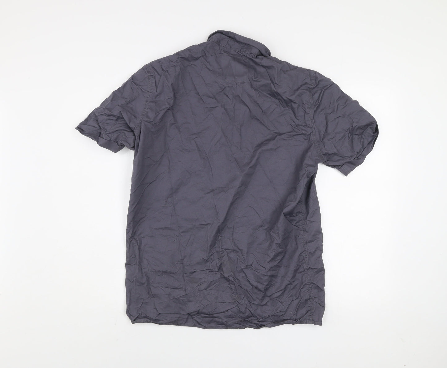 Urban Beach Men’s Grey Cotton Short Sleeve Button-Up Shirt L