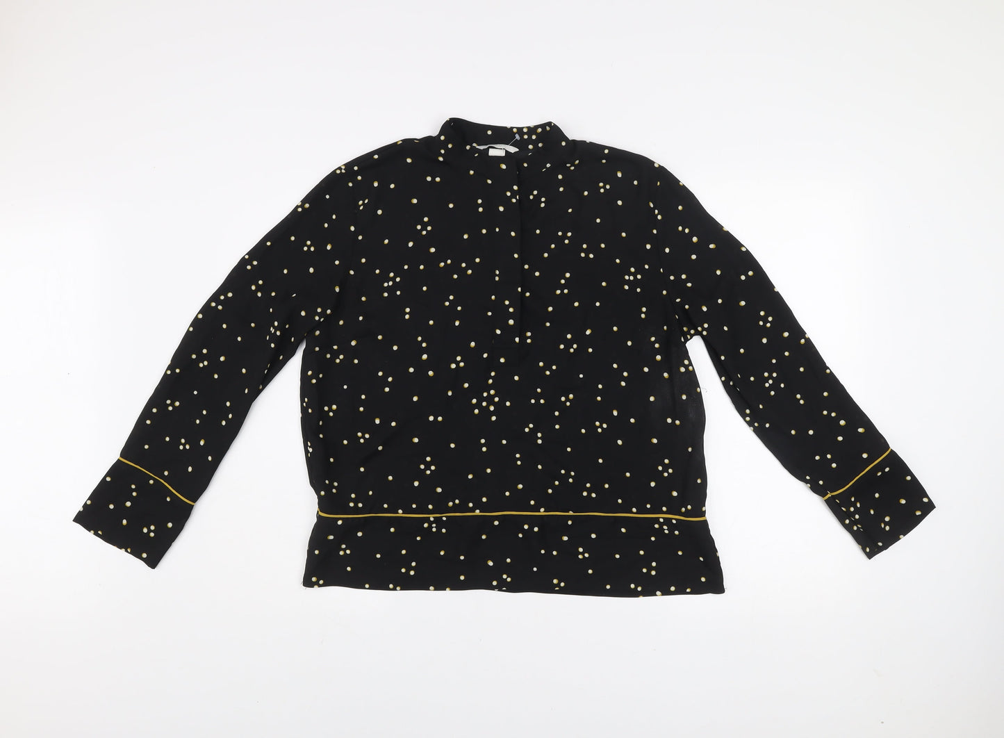 H&M Women's Black Polka Dot High Neck Long Sleeve Blouse Size 8