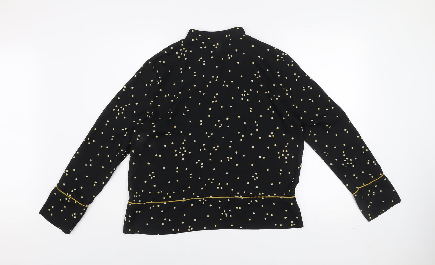 H&M Women's Black Polka Dot High Neck Long Sleeve Blouse Size 8