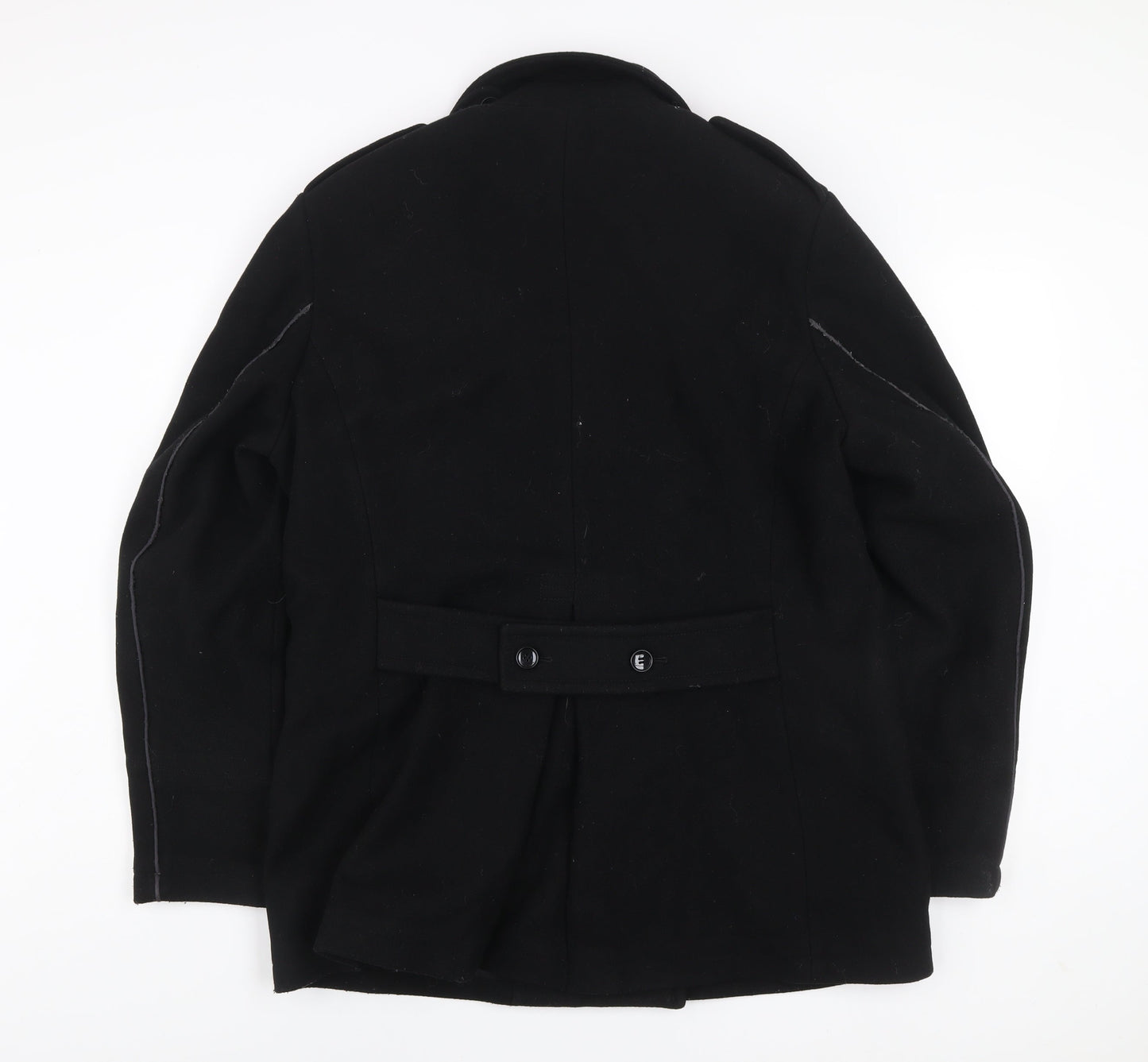Reiss Men's Black Wool Blend Pea Coat XL Classic Mid-Length