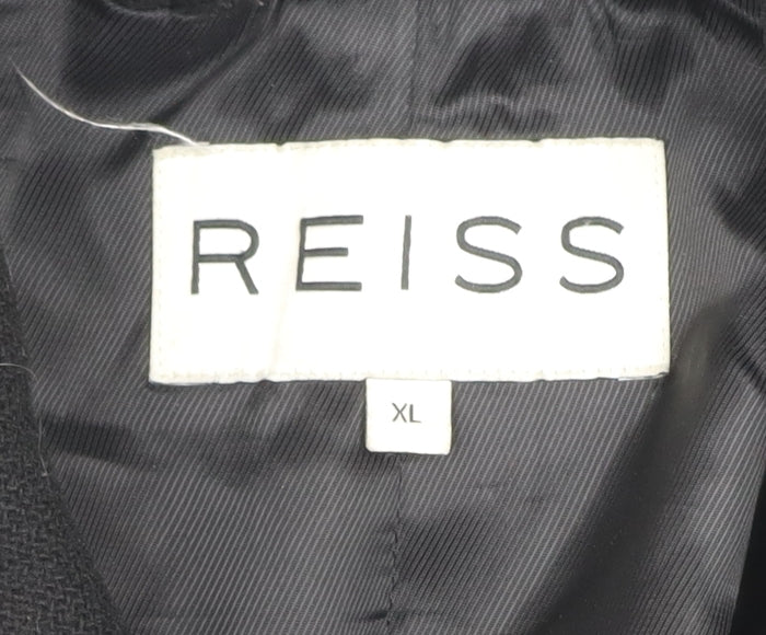 Reiss Men's Black Wool Blend Pea Coat XL Classic Mid-Length