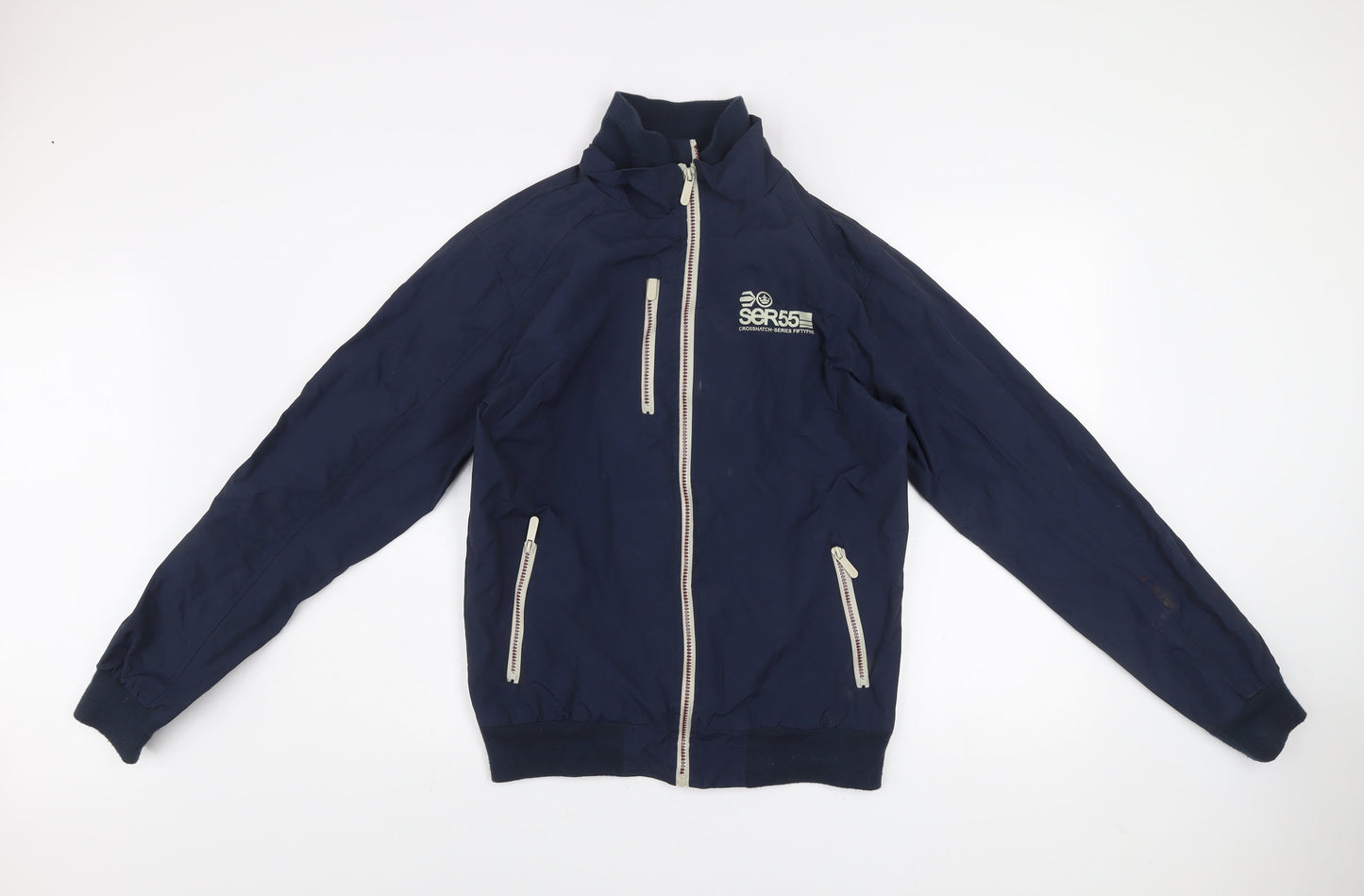 Crosshatch Men Blue M Bomber Jacket Full Zip Nylon Casual