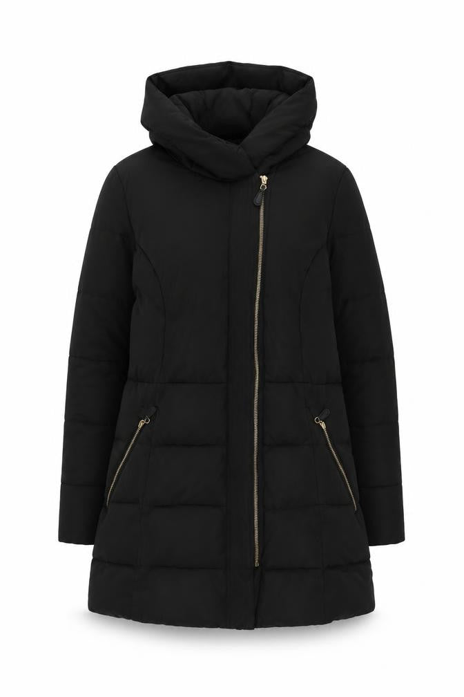 Dunnes Women's Black Hooded Mid-Length Puffer Coat Size 12