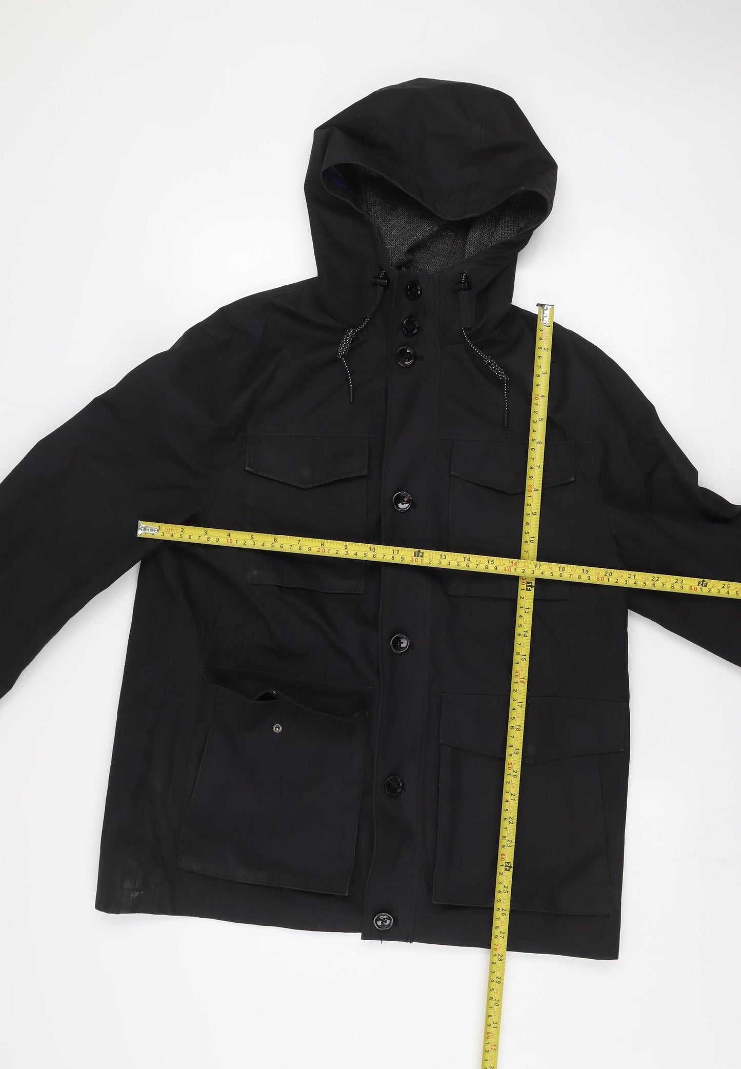 Ted Baker Men's Black L Hooded Parka Jacket Cotton Blend Lined