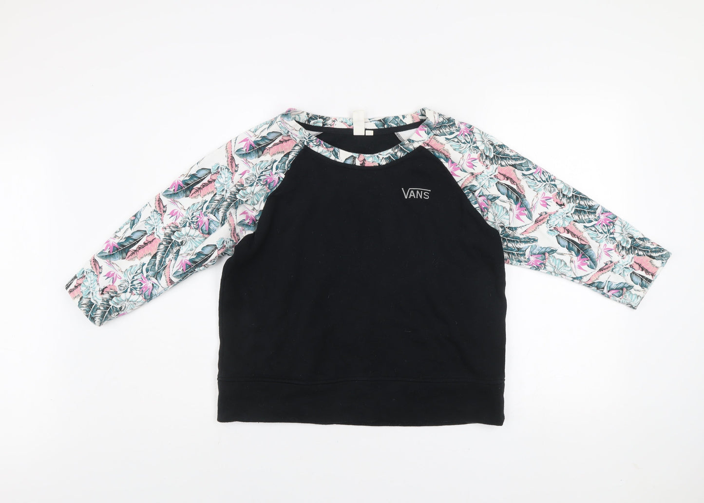 Vans Womens Black Floral Raglan Sweatshirt M Cotton Blend