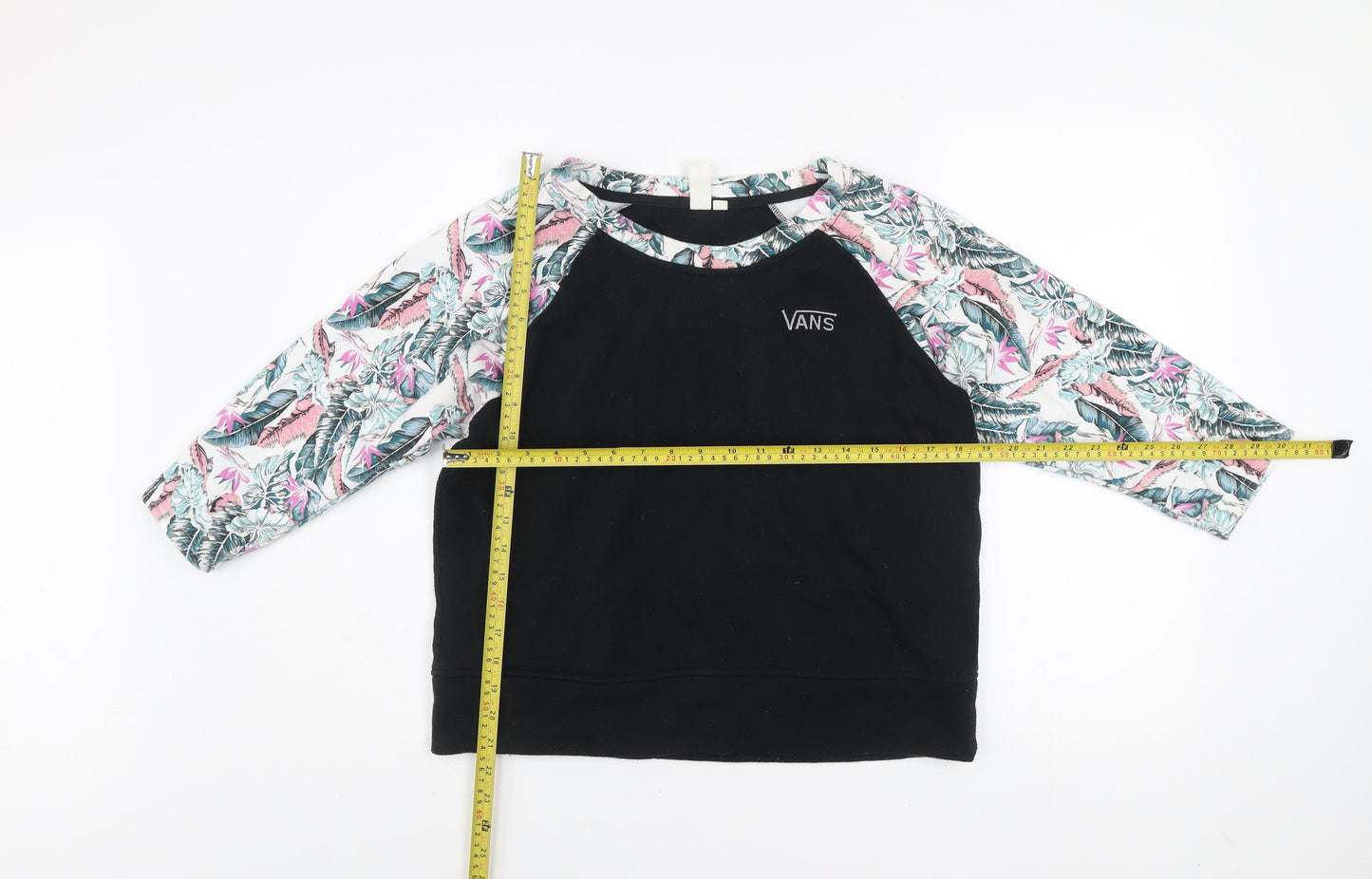 Vans Womens Black Floral Raglan Sweatshirt M Cotton Blend