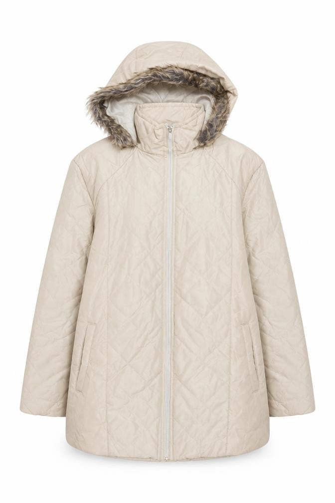 Anne De Lançay Women's Beige Faux Fur Hooded Quilted Puffer Coat M