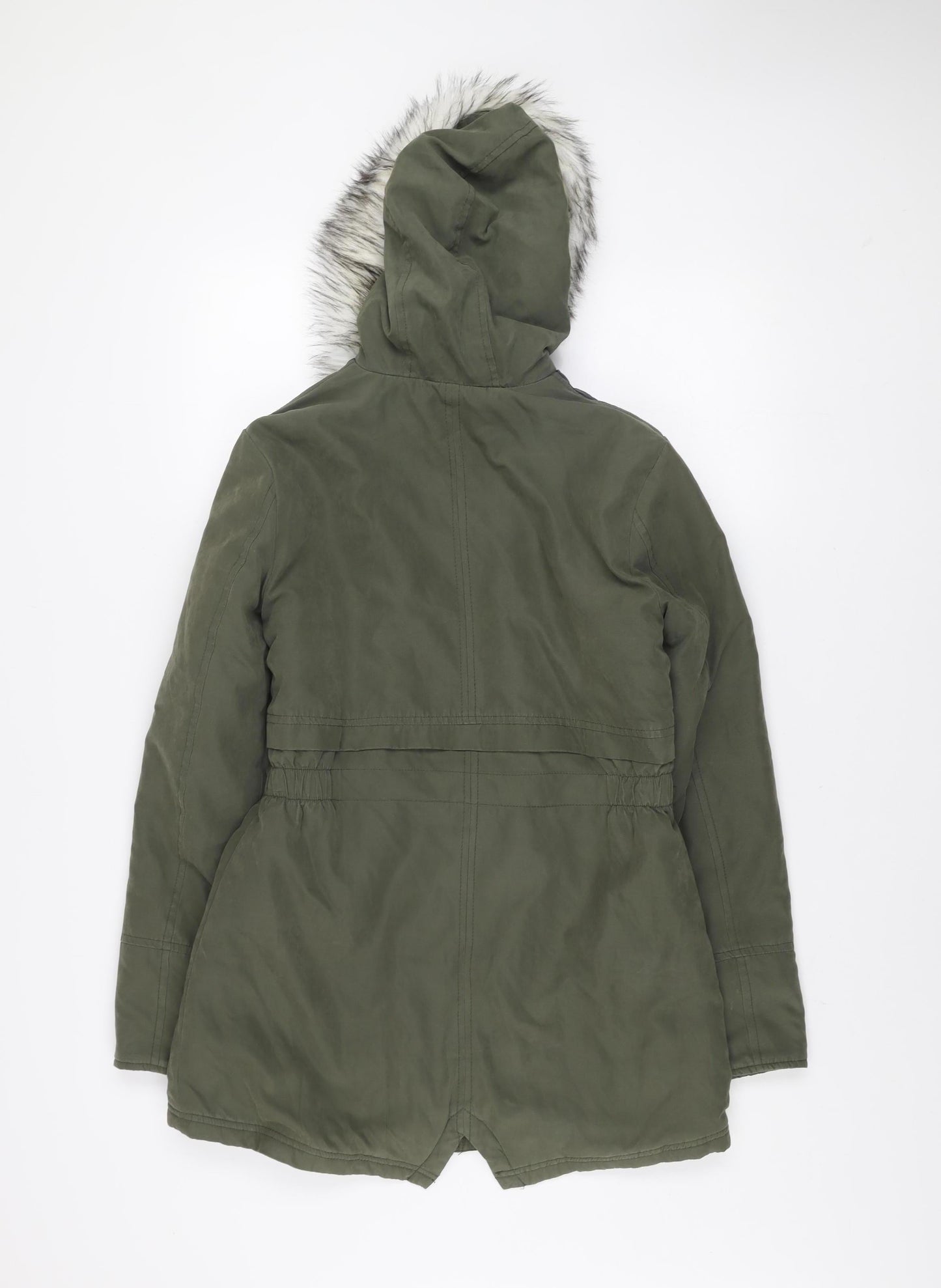 New Look Girls Green 12-13 Years Hooded Faux Fur Lined Parka Coat