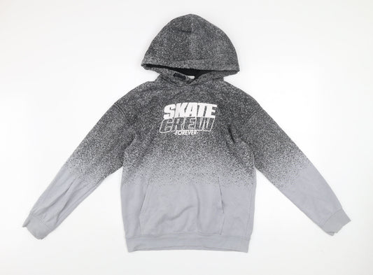 H&M Boys Grey Skate Crew Pullover Hoodie 13-14 Years Regular Fit