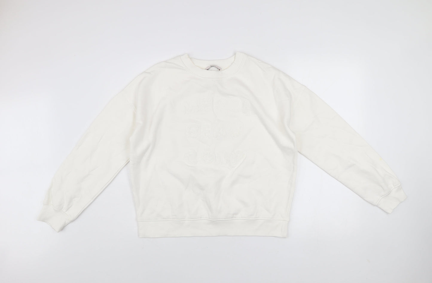 Tu Woman White Merci Beaucoup Embroidered Sweatshirt Size S