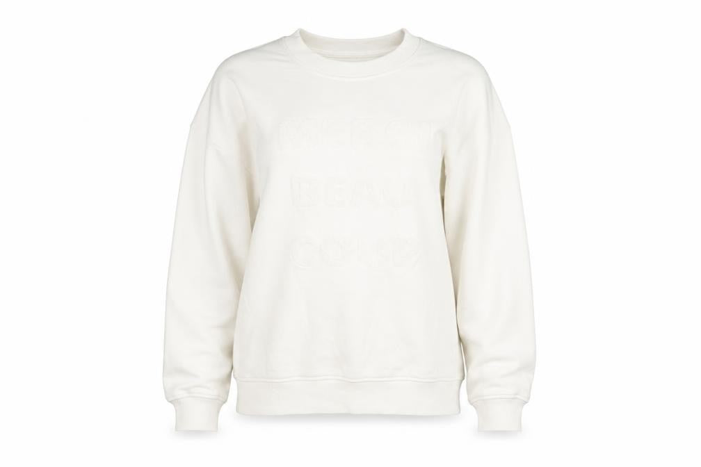 Tu Woman White Merci Beaucoup Embroidered Sweatshirt Size S
