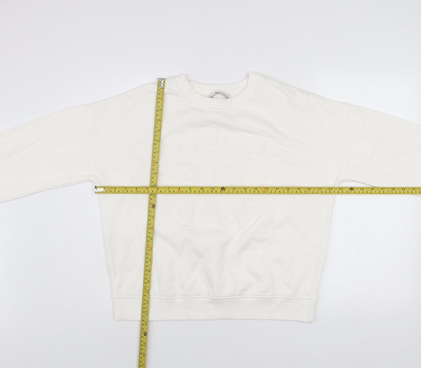 Tu Woman White Merci Beaucoup Embroidered Sweatshirt Size S