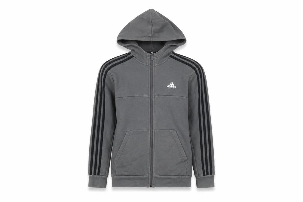 Adidas Boys Grey Hooded Track Jacket 13-14 Years Full Zip Cotton Blend