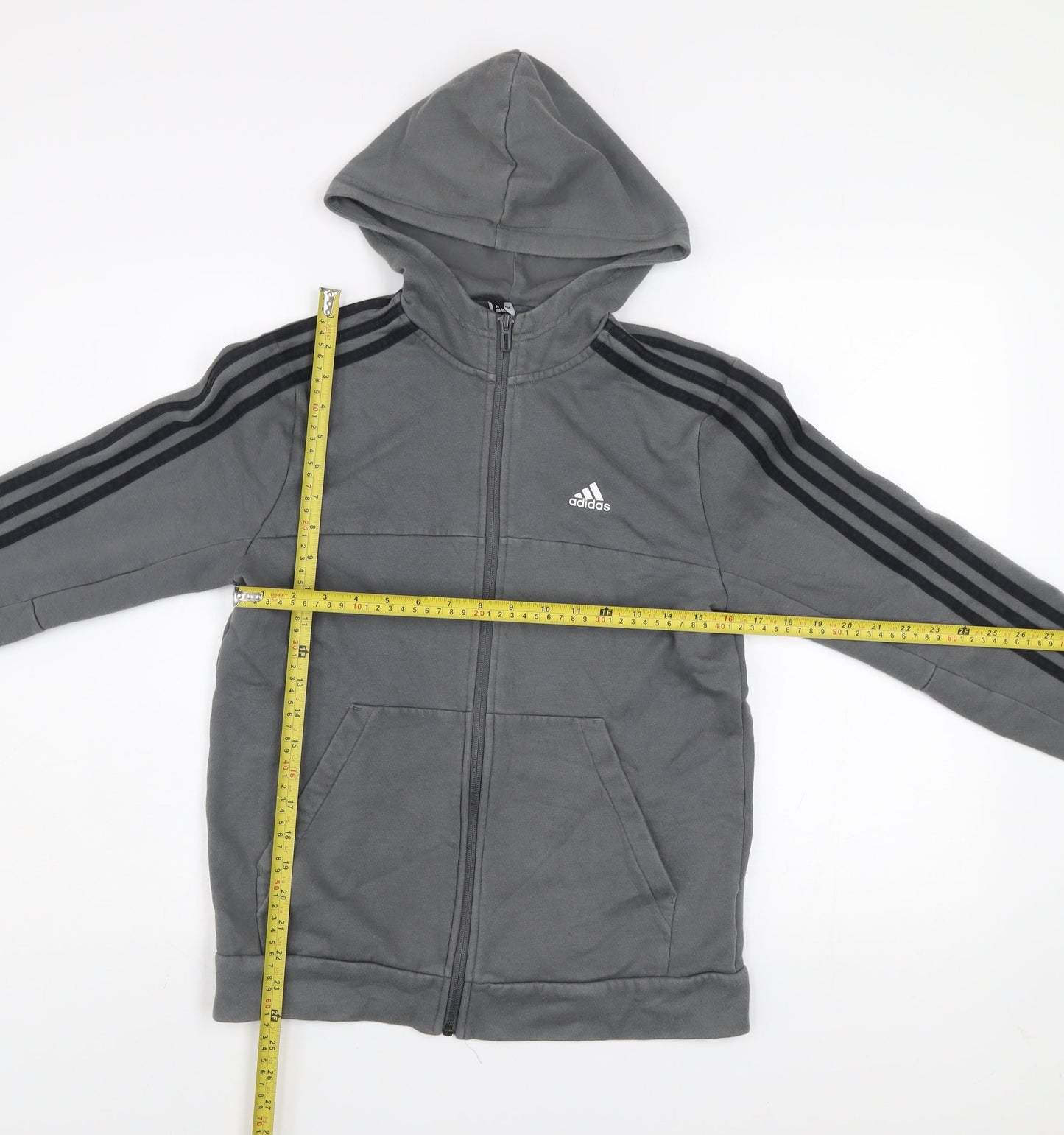 Adidas Boys Grey Hooded Track Jacket 13-14 Years Full Zip Cotton Blend