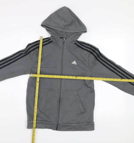 Adidas Boys Grey Hooded Track Jacket 13-14 Years Full Zip Cotton Blend