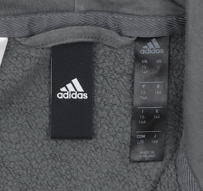 Adidas Boys Grey Hooded Track Jacket 13-14 Years Full Zip Cotton Blend