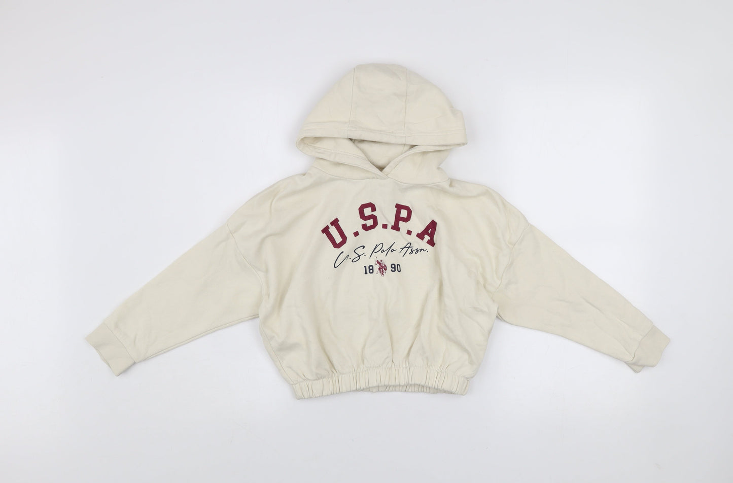 U.S. Polo Assn. Girls Ivory 7-8 Years Pullover Hoodie with Logo Print