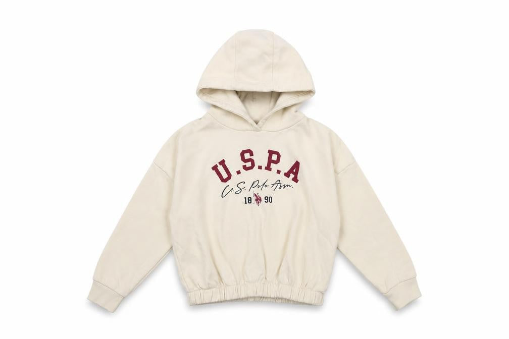 U.S. Polo Assn. Girls Ivory 7-8 Years Pullover Hoodie with Logo Print