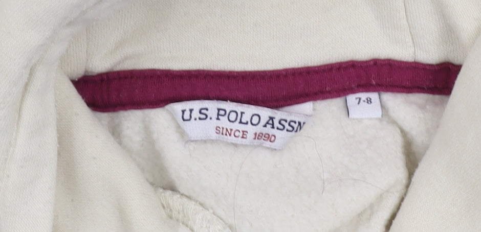 U.S. Polo Assn. Girls Ivory 7-8 Years Pullover Hoodie with Logo Print