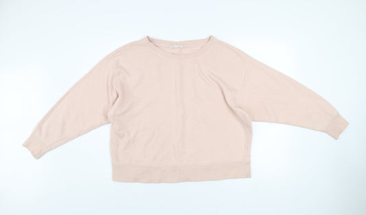 H&M Women Beige Cotton Pullover Sweatshirt L Relaxed Fit