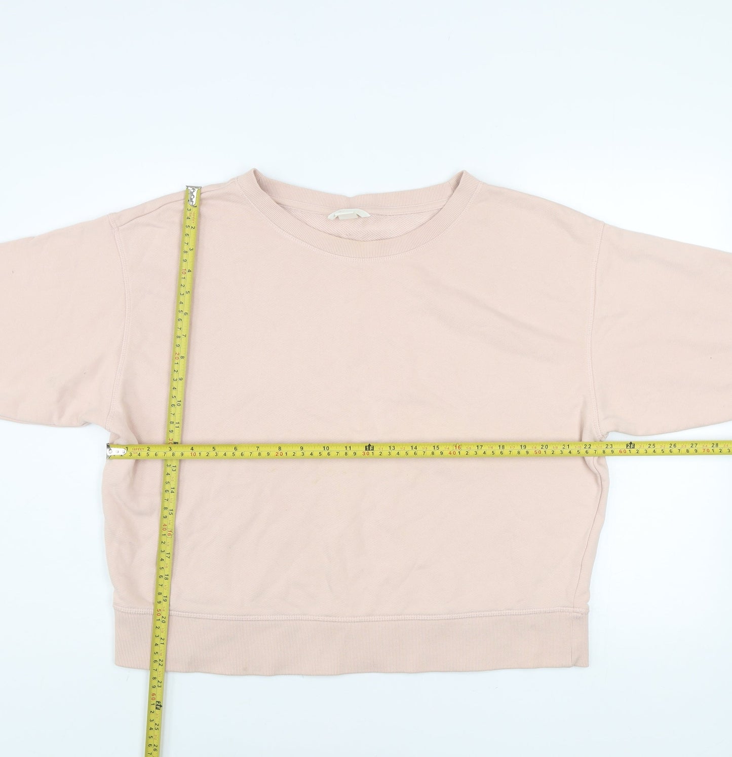 H&M Women Beige Cotton Pullover Sweatshirt L Relaxed Fit