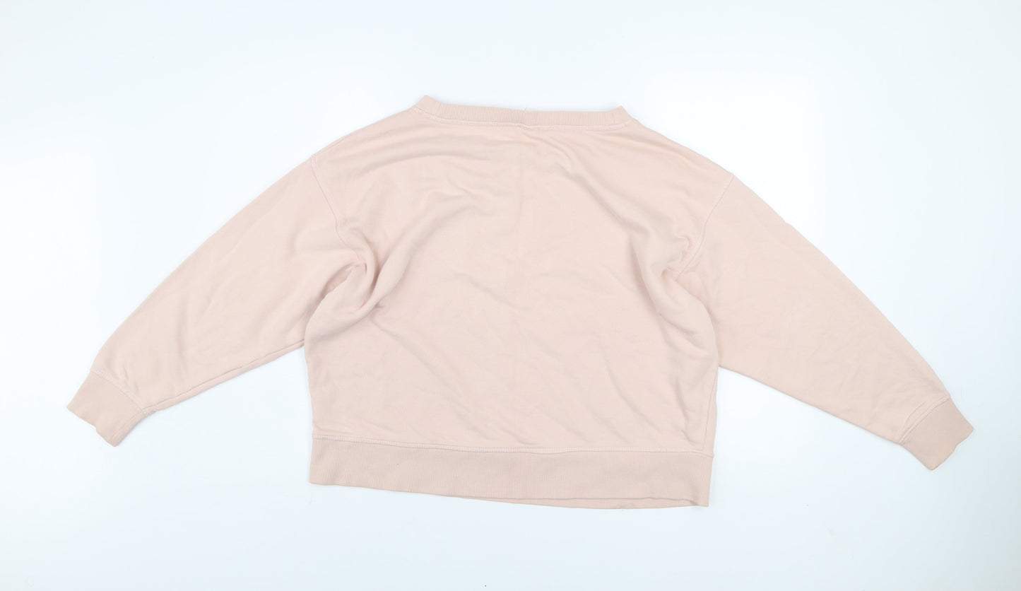 H&M Women Beige Cotton Pullover Sweatshirt L Relaxed Fit
