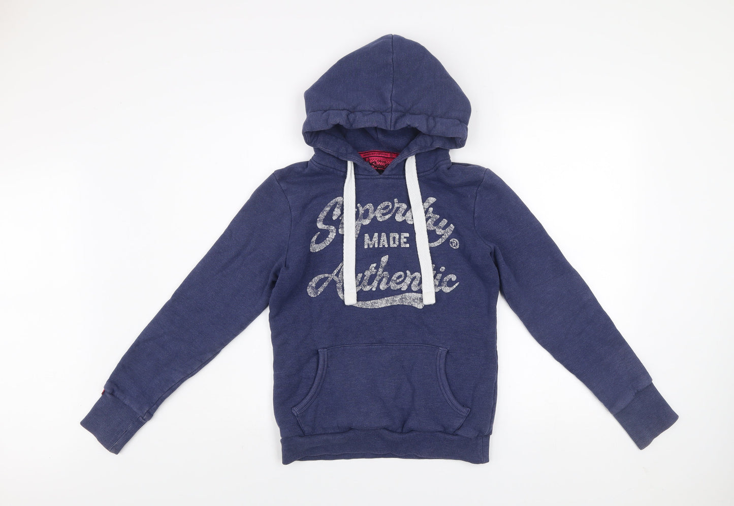 Superdry Men's Blue Pullover Hoodie Size S Graphic Print Fleece