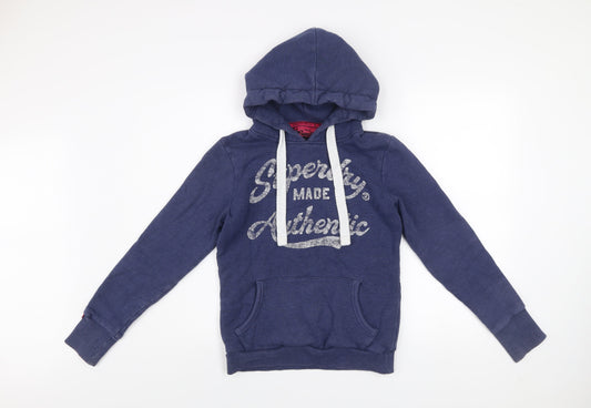 Superdry Men's Blue Pullover Hoodie Size S Graphic Print Fleece