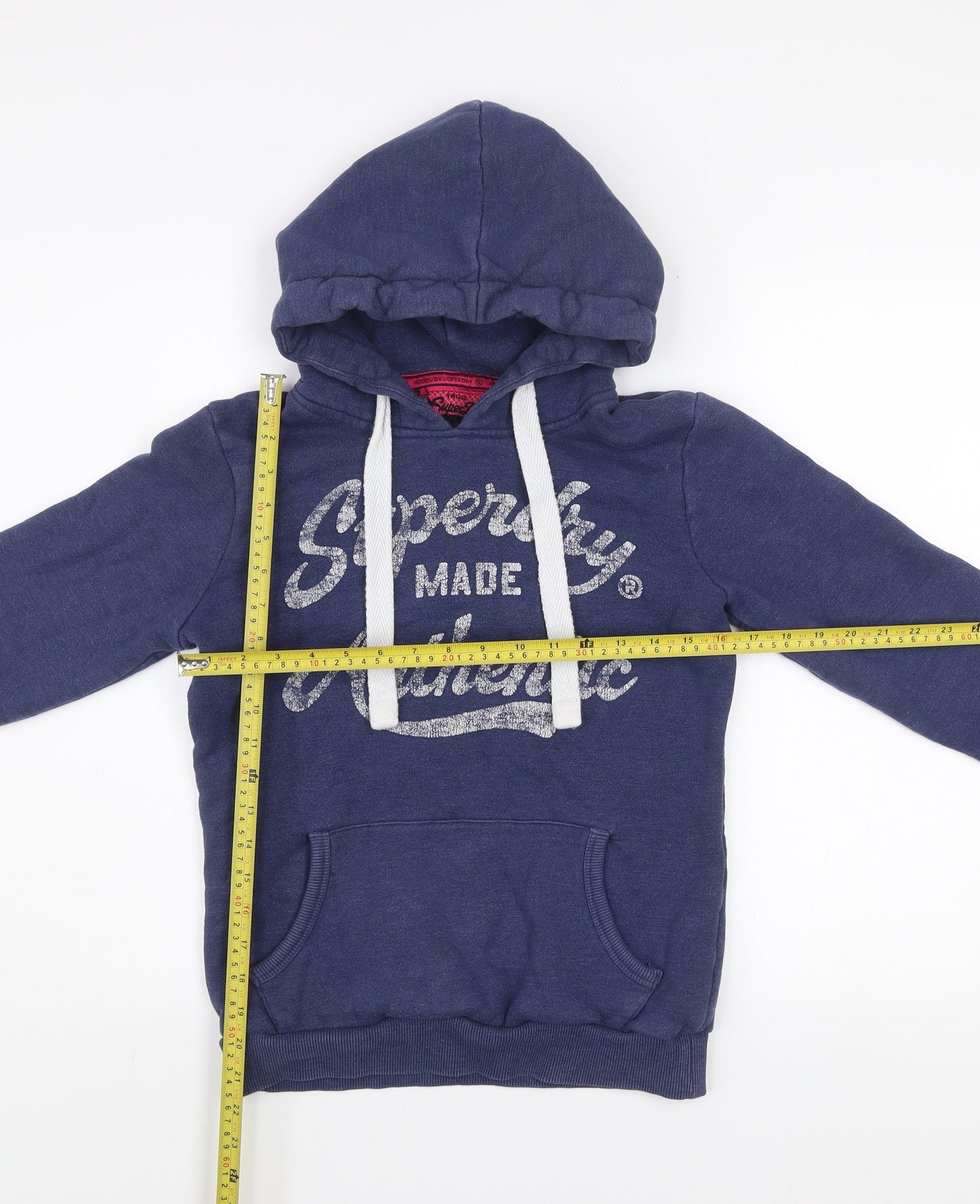 Superdry Men's Blue Pullover Hoodie Size S Graphic Print Fleece