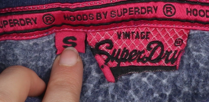 Superdry Men's Blue Pullover Hoodie Size S Graphic Print Fleece