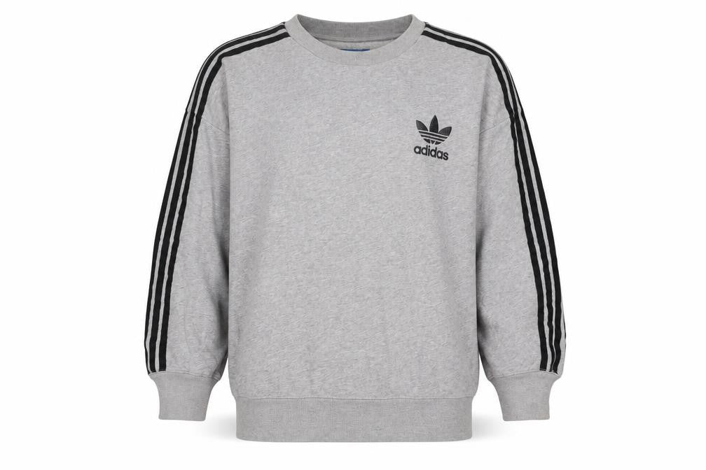 Front view of Adidas Men's Grey Pullover Sweatshirt M Vintage Sports Fleece Crew Neck
