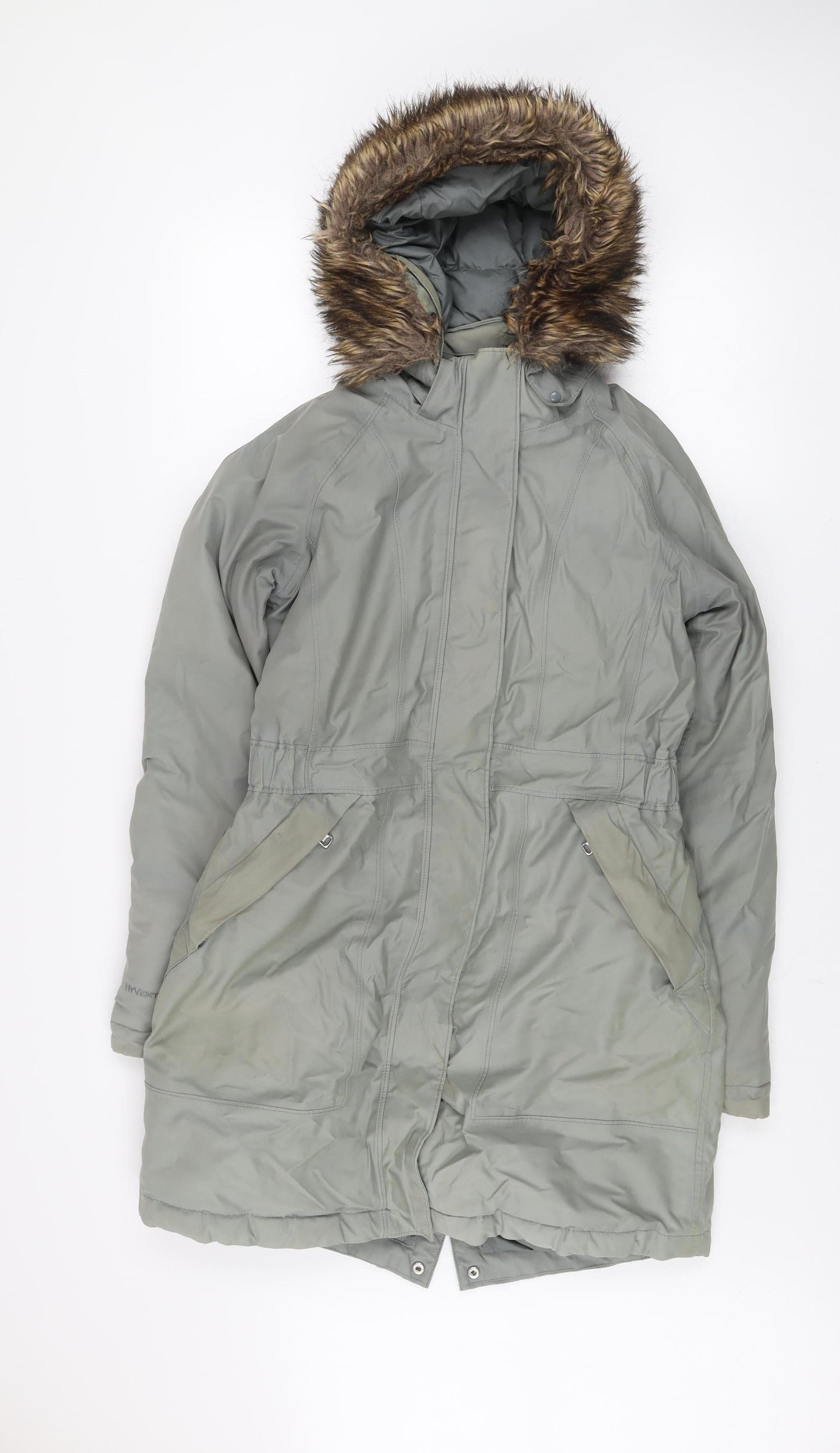 The North Face Women's Grey Parka Coat S Faux Fur Hood Waterproof