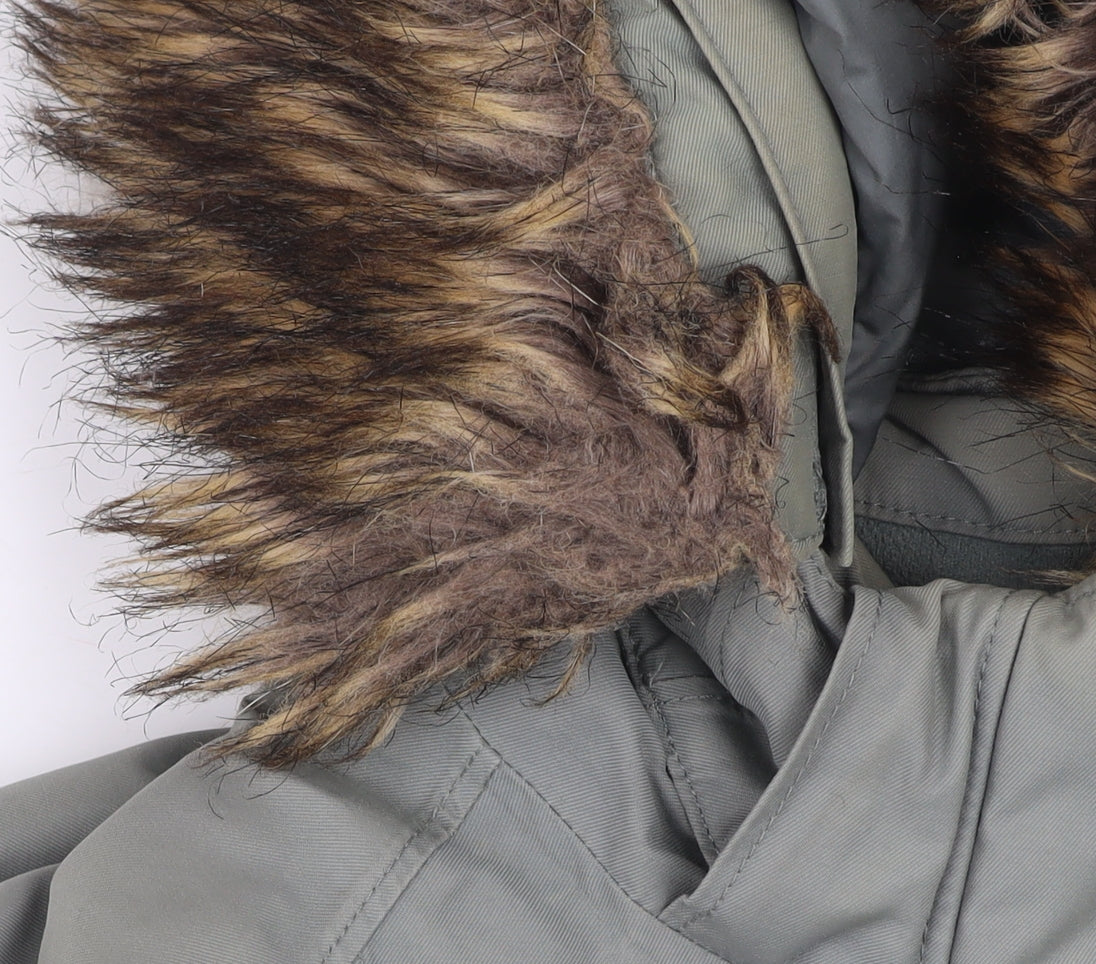 The North Face Women's Grey Parka Coat S Faux Fur Hood Waterproof