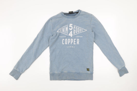 Superdry Men's Blue XS Crew Neck Graphic Print Pullover Sweatshirt